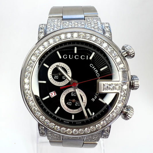 GUCCI G Chronograph Quartz 44mm Steel 3.65TCW Diamond Watch