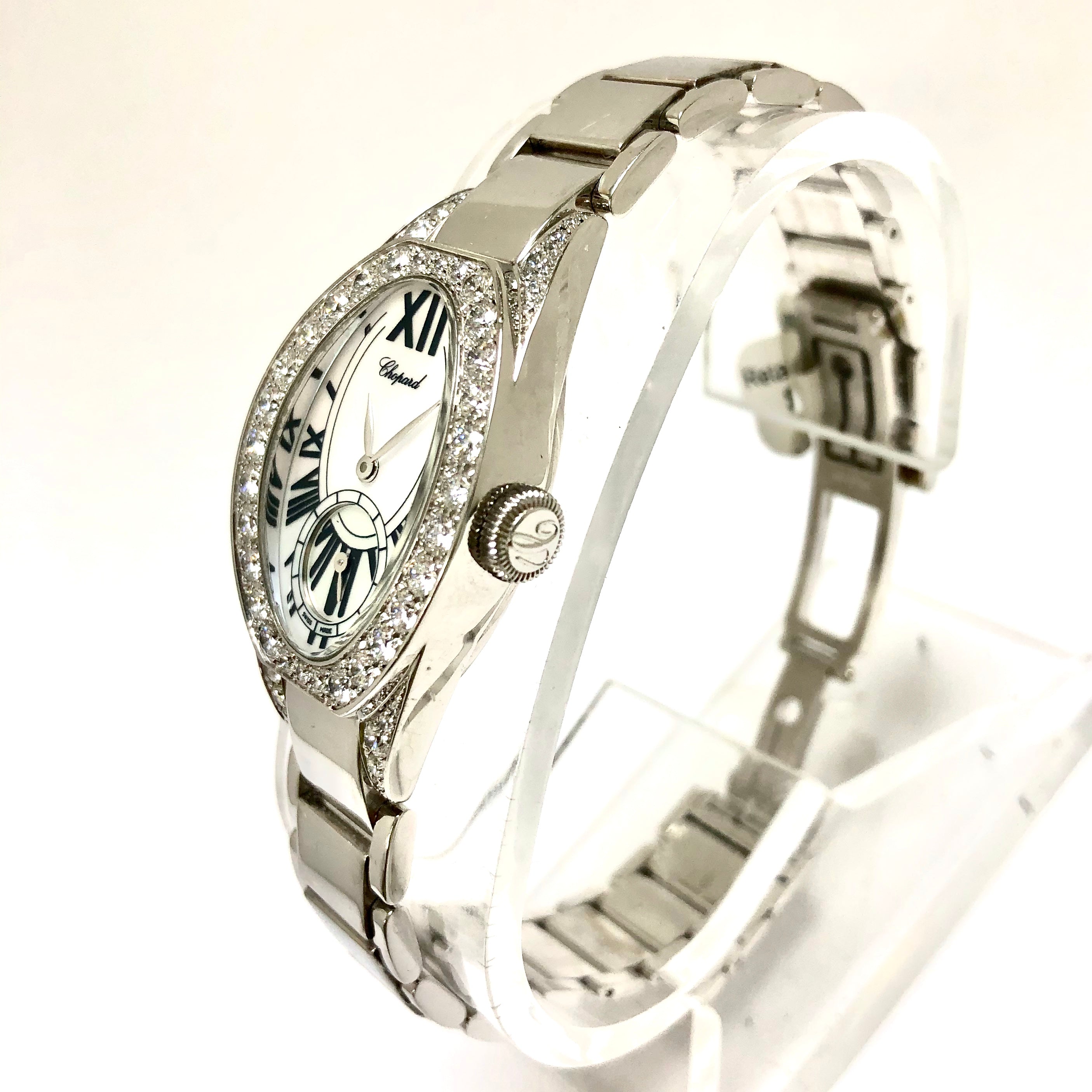 CHOPARD Quartz 24mm 18K White Gold Factory Diamonds Watch Retail 42 900