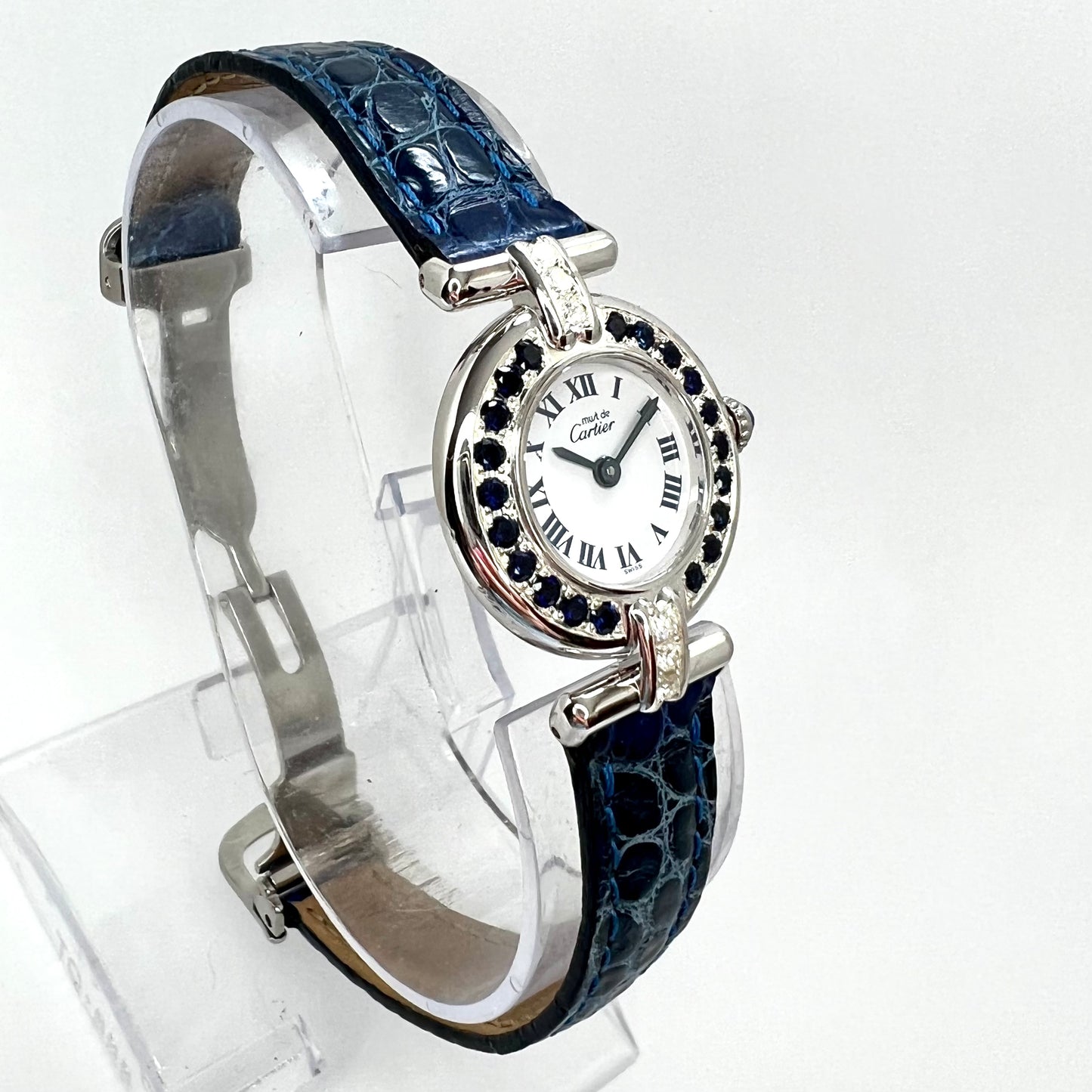 CARTIER VERMEIL COLISÈE Quartz 24mm Silver DIAMONDS & Blue SAPPHIRES Watch
