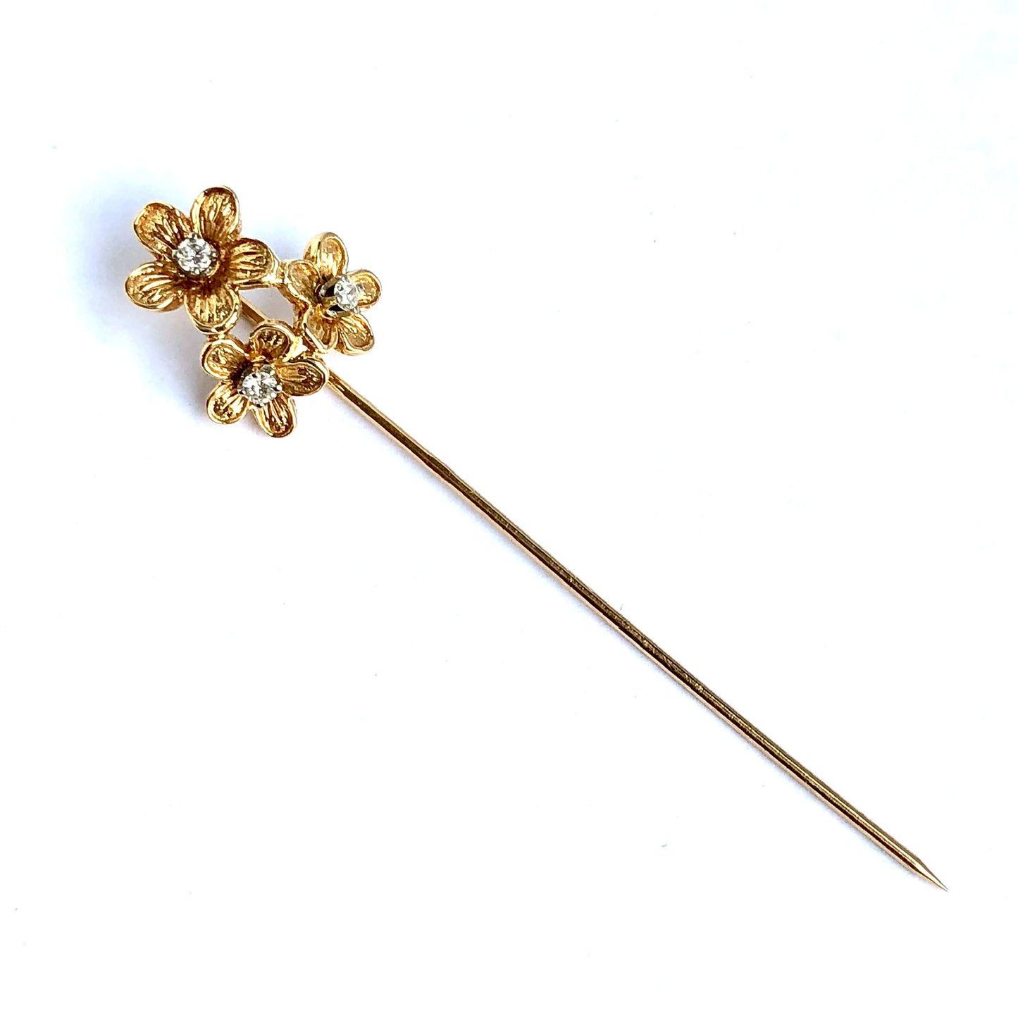14K Yellow Gold PIN with Genuine DIAMONDS 2.4 Inches Long