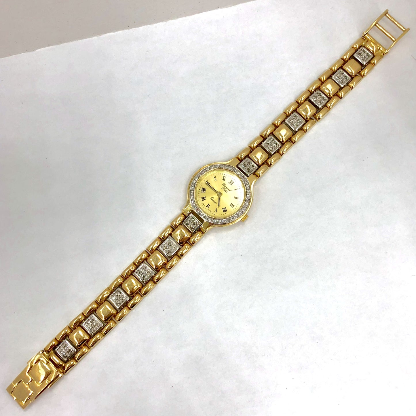 GERARD PETIT 24mm Quartz 14K Yellow & White Gold Watch ~2TCW FACTORY DIAMONDS