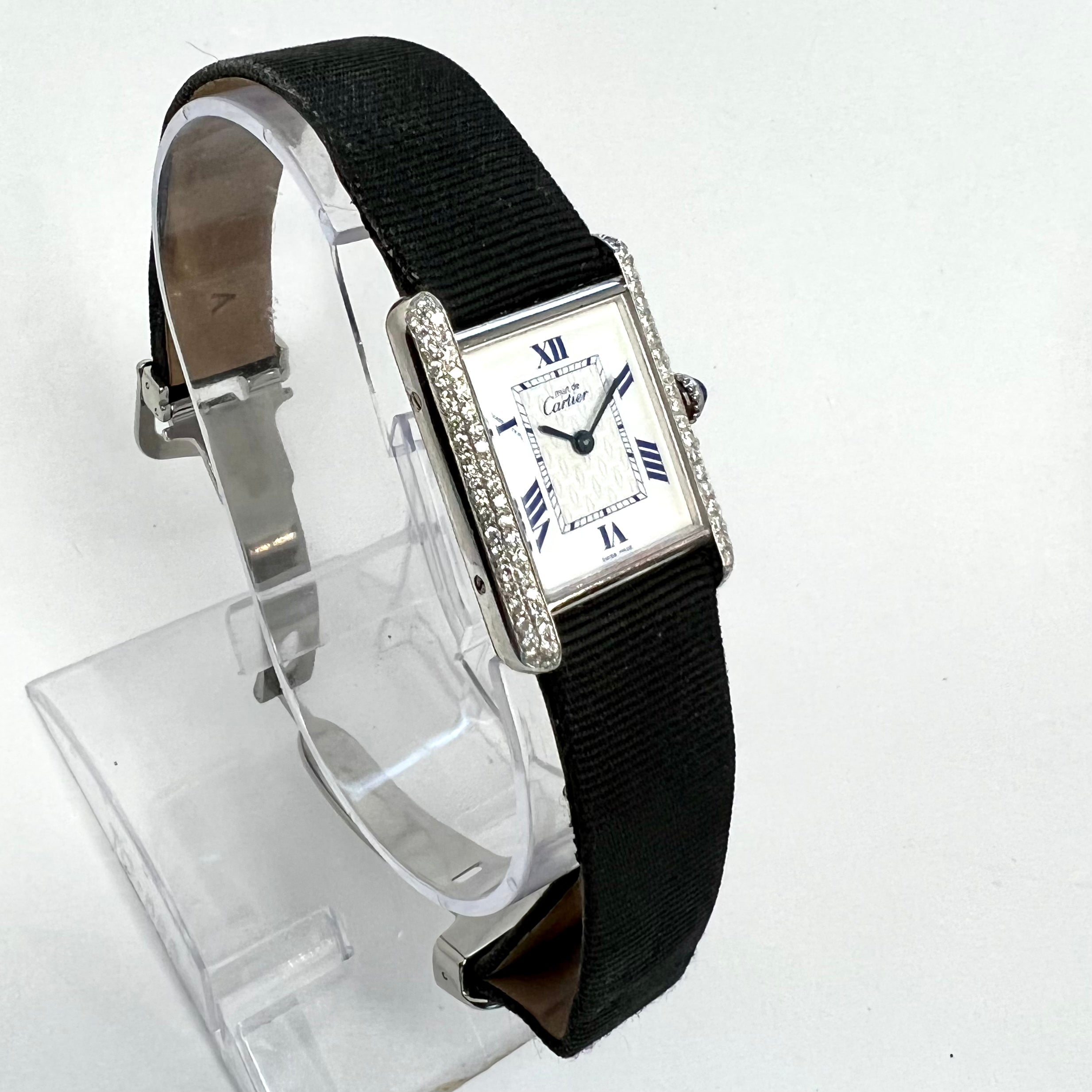 CARTIER TANK 22mm Silver .5TCW Diamond Watch NATILUXIA