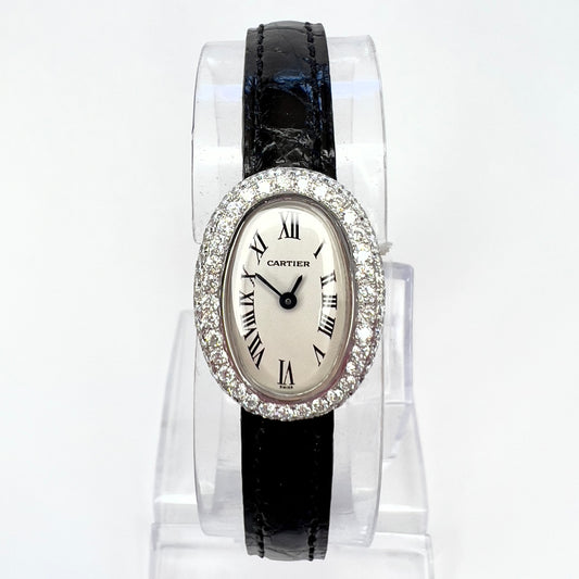 CARTIER BAIGNOIRE Mini Quartz 18K White Gold 1.27TCW Diamond Watch