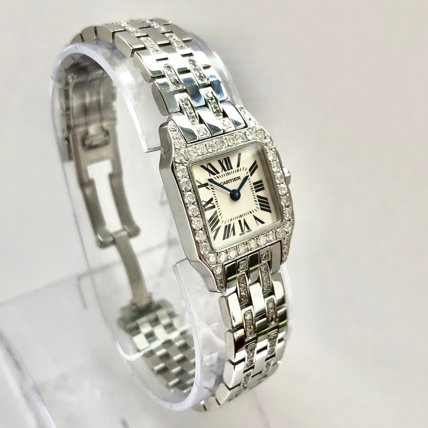 CARTIER SANTOS DEMOISELLE Quartz 20mm Steel 2.25TCW Diamond Watch