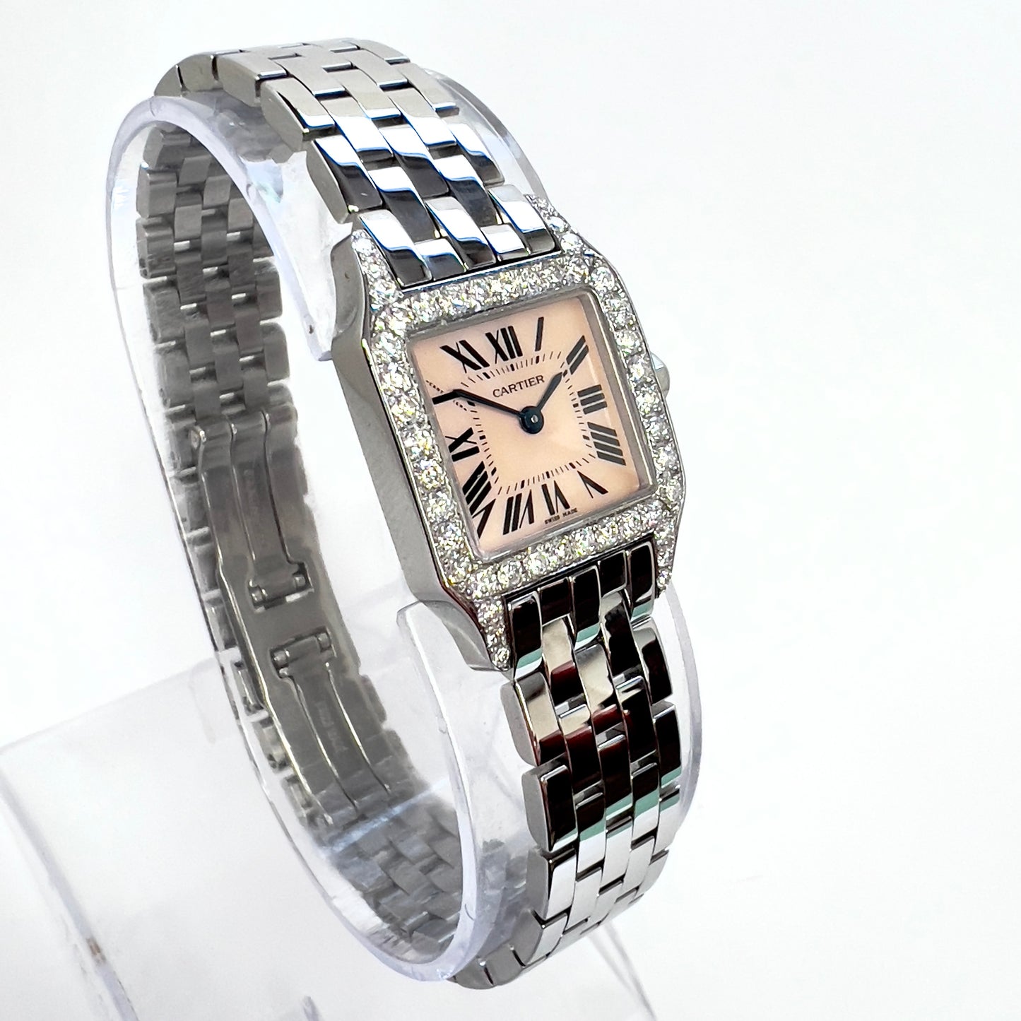 CARTIER SANTOS DEMOISELLE Steel 20mm Watch ~0.7TCW DIAMONDS