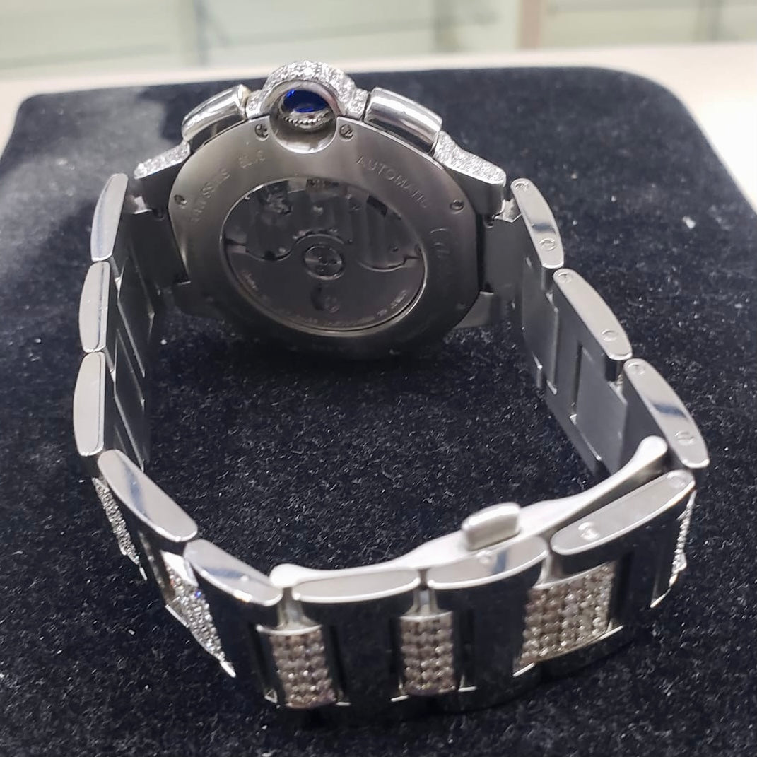 CARTIER BALLON BLEU 44mm Automatic Chronograph Steel DIAMOND Watch