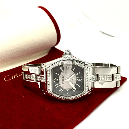 CARTIER ROADSTER 2510 Automatic Steel Men’s/Unisex Watch DIAMOND Bezel & Bracelet