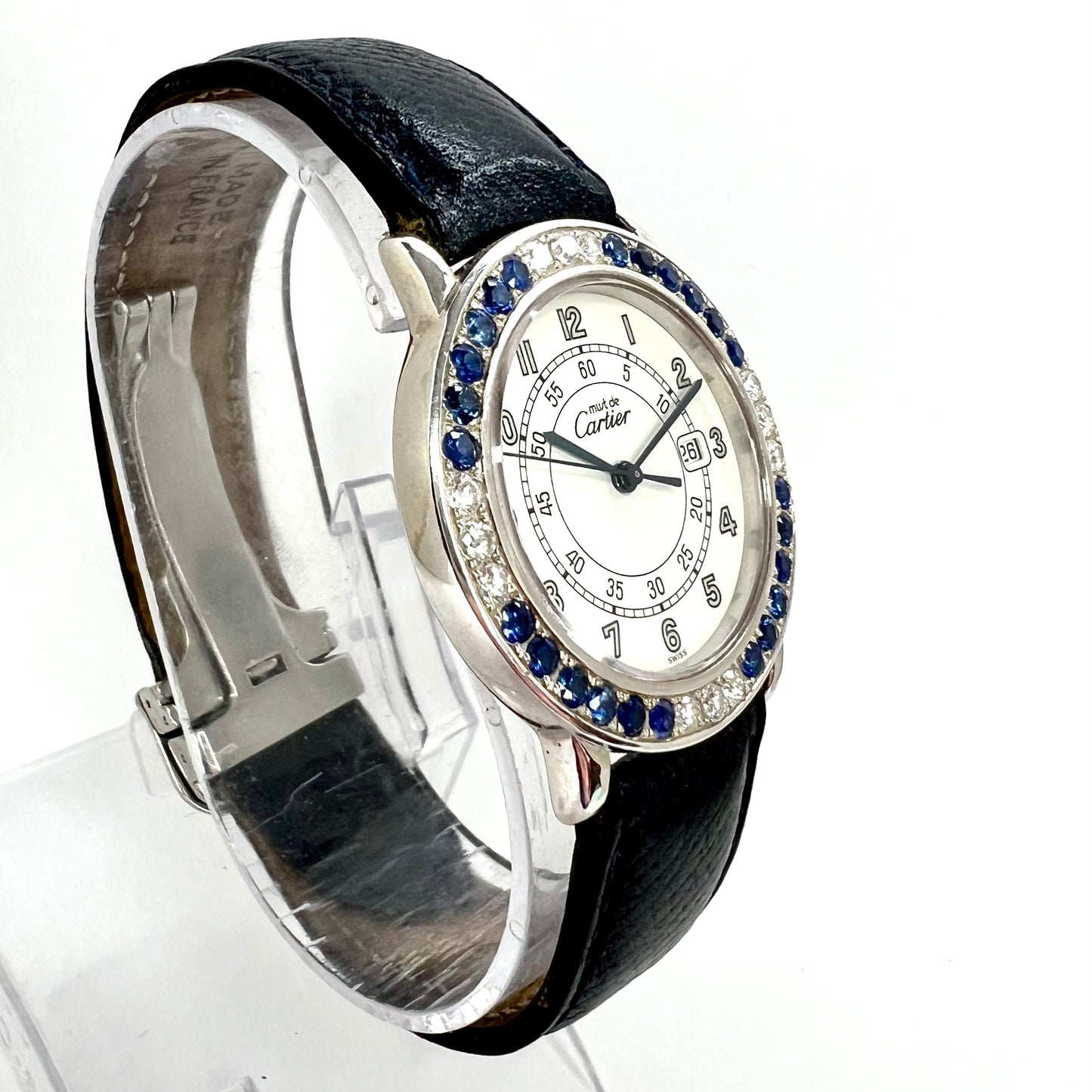 CARTIER RONDE 32mm Quartz Silver 0.52TCW DIAMONDS & 1.52TCW Blue SAPPHIRES Watch