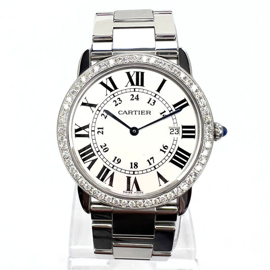 CARTIER RONDE SOLO Date 36mm Quartz Steel 1TCW DIAMOND Watch