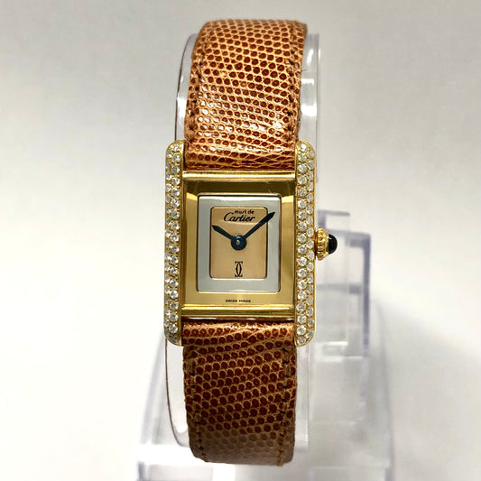 Must de CARTIER TANK Quartz 21mm Goldplated Diamond Watch