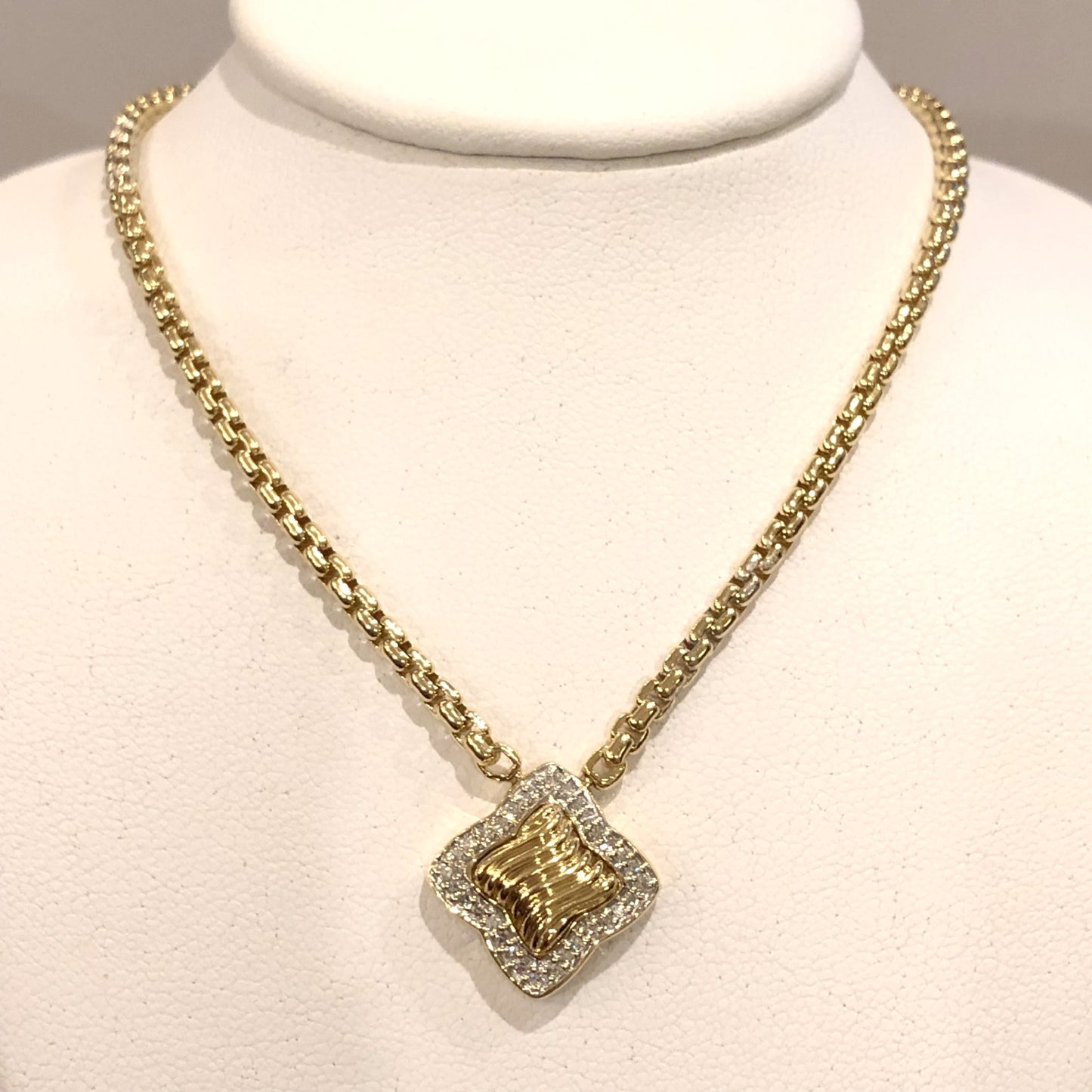 DAVID YURMAN 18K Gold DIAMOND RING Size6 & DIAMOND PENDANT w 15.25” CHAIN 39.51g