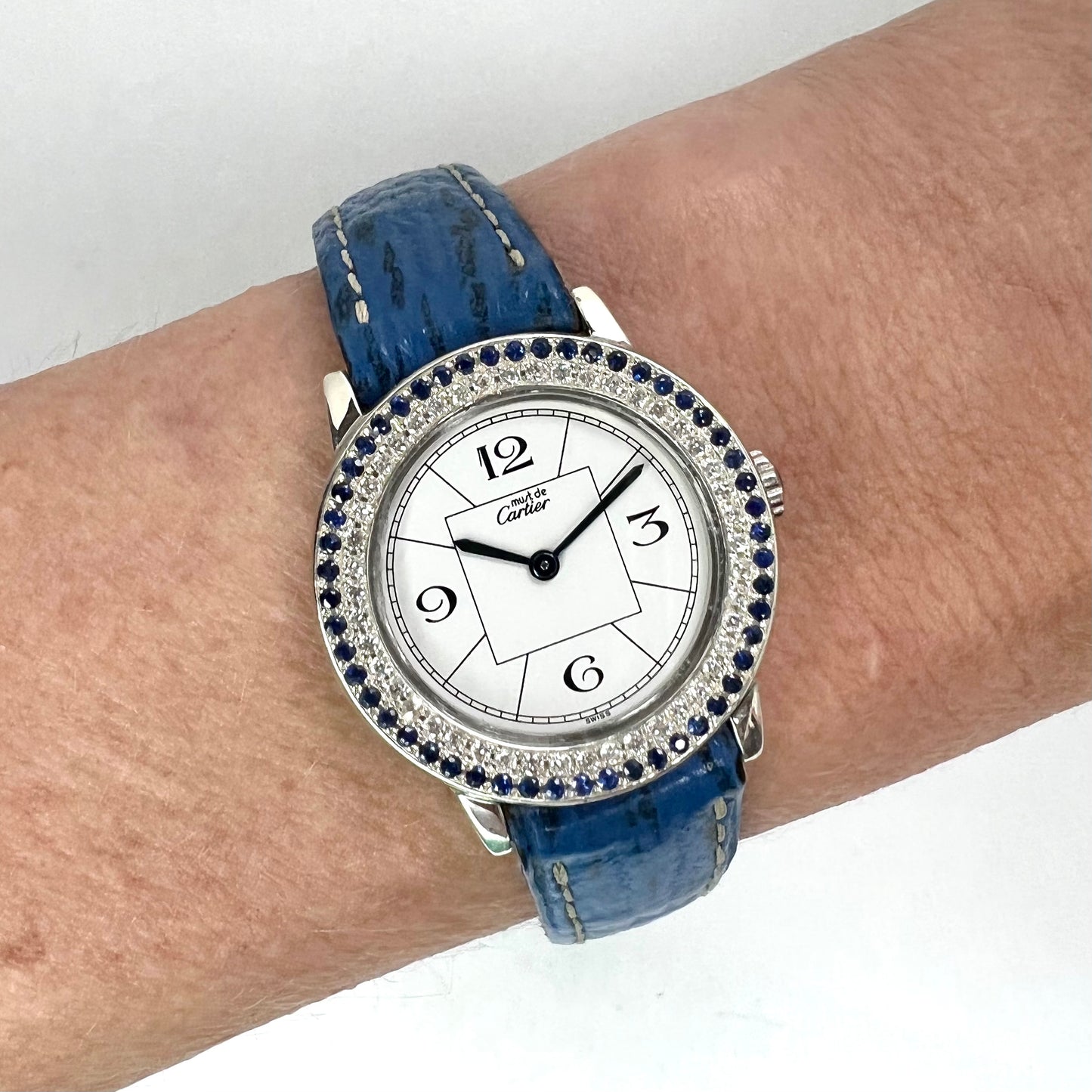 CARTIER RONDE 27mm Quartz Silver 0.35TCW DIAMONDS & 0.47TCW Blue SAPPHIRES Watch