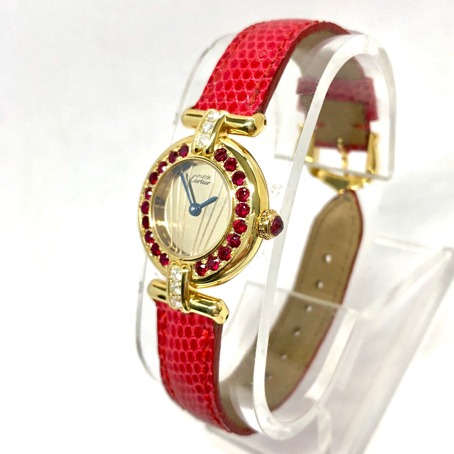 CARTIER Vermeil COLISÈE Quartz 24mm GoldPlated Silver DIAMONDS & RED RUBIES  Watch