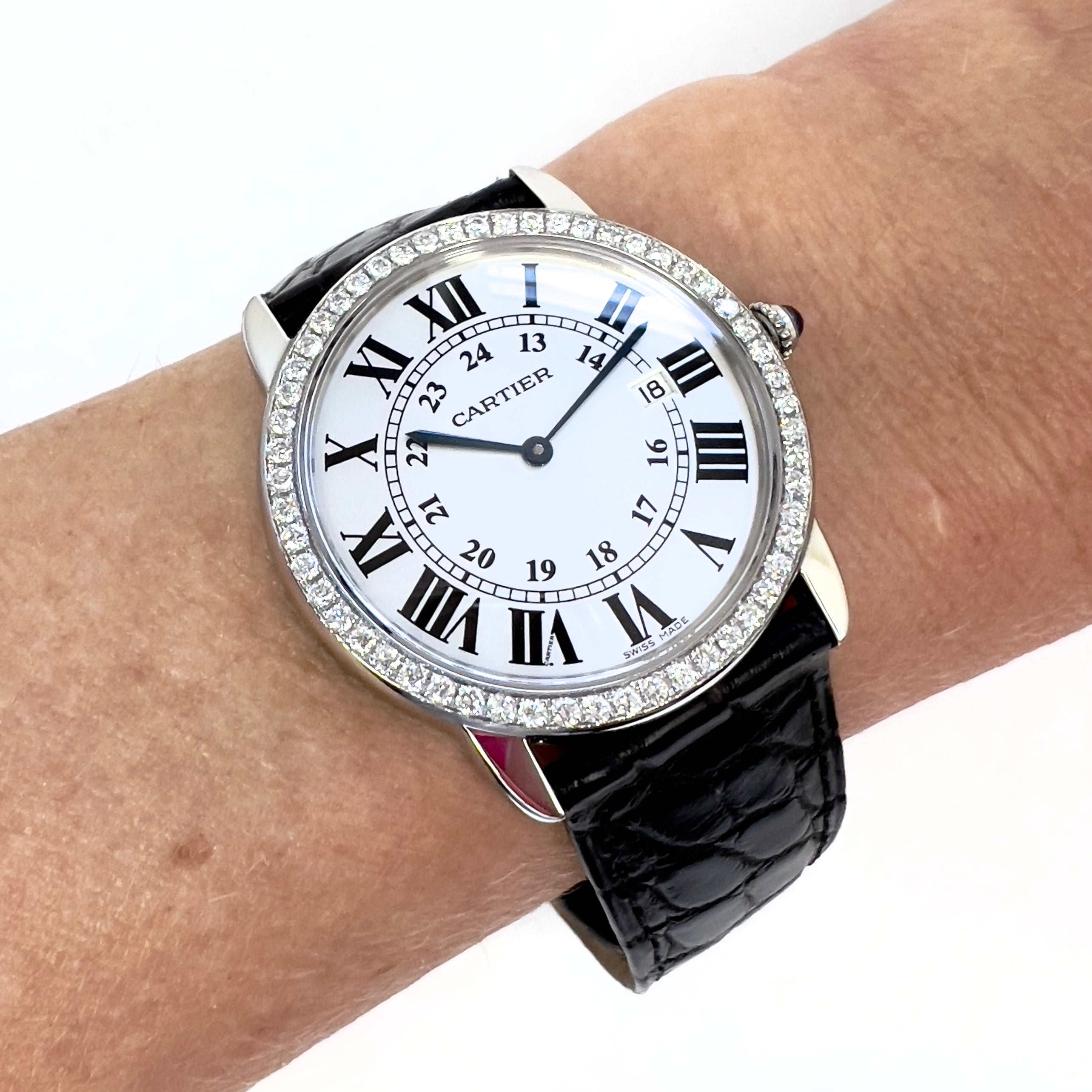 CARTIER RONDE SOLO Date 36mm Quartz Steel 1.1TCW DIAMOND Watch