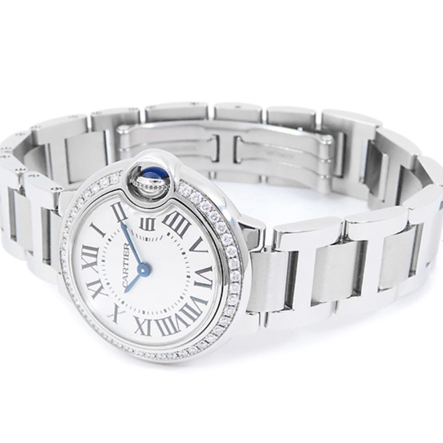 CARTIER BALLON BLEU 28mm Quartz Steel 0.80TCW DIAMOND Watch