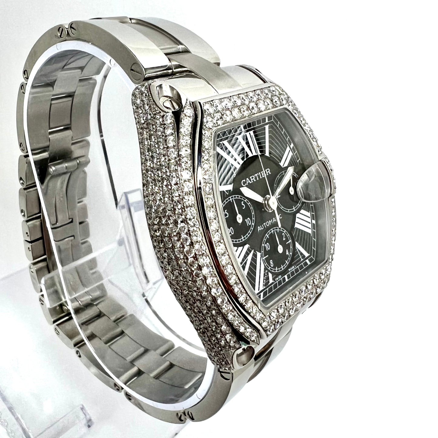 CARTIER ROADSTER 2618 Automatic 42mm Steel ~5.5TCW Diamond Watch