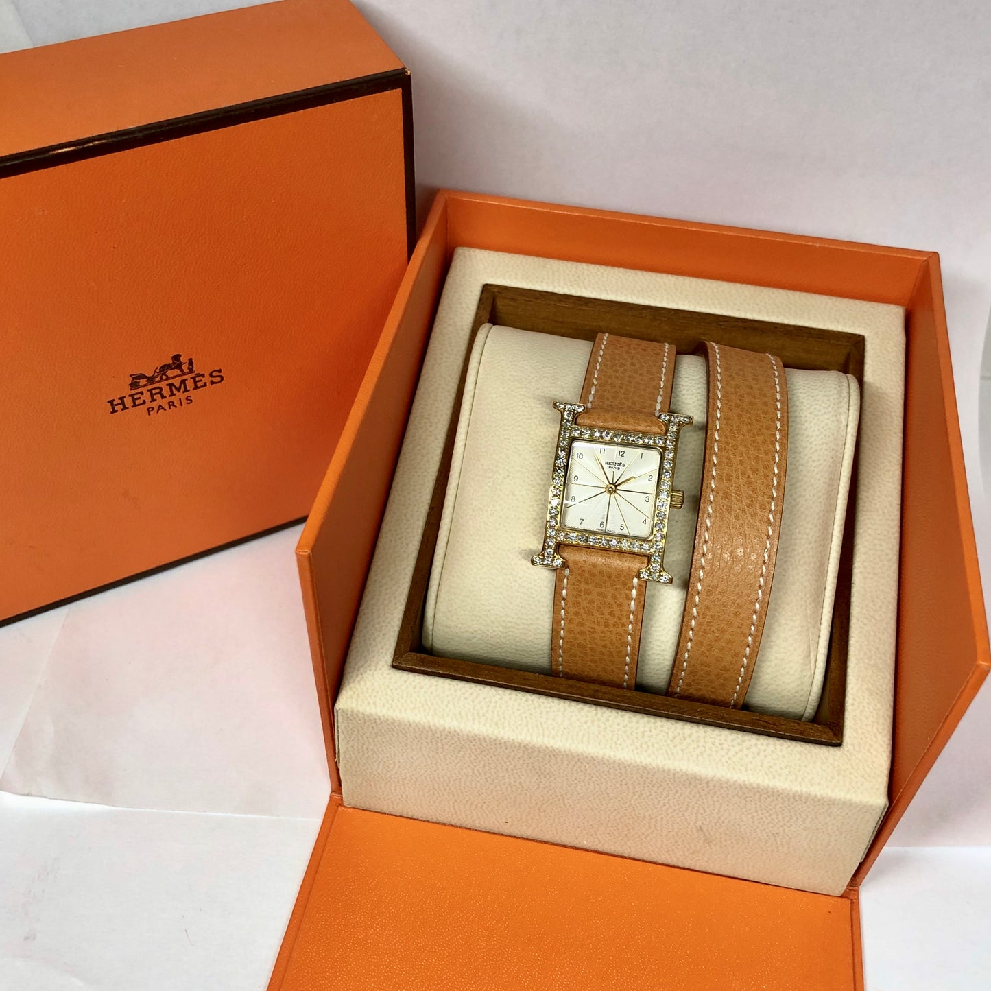 HERMÈS HEURE H Quartz 25mm Two Tone 0.91TCW DIAMOND Watch Double Tour Band 