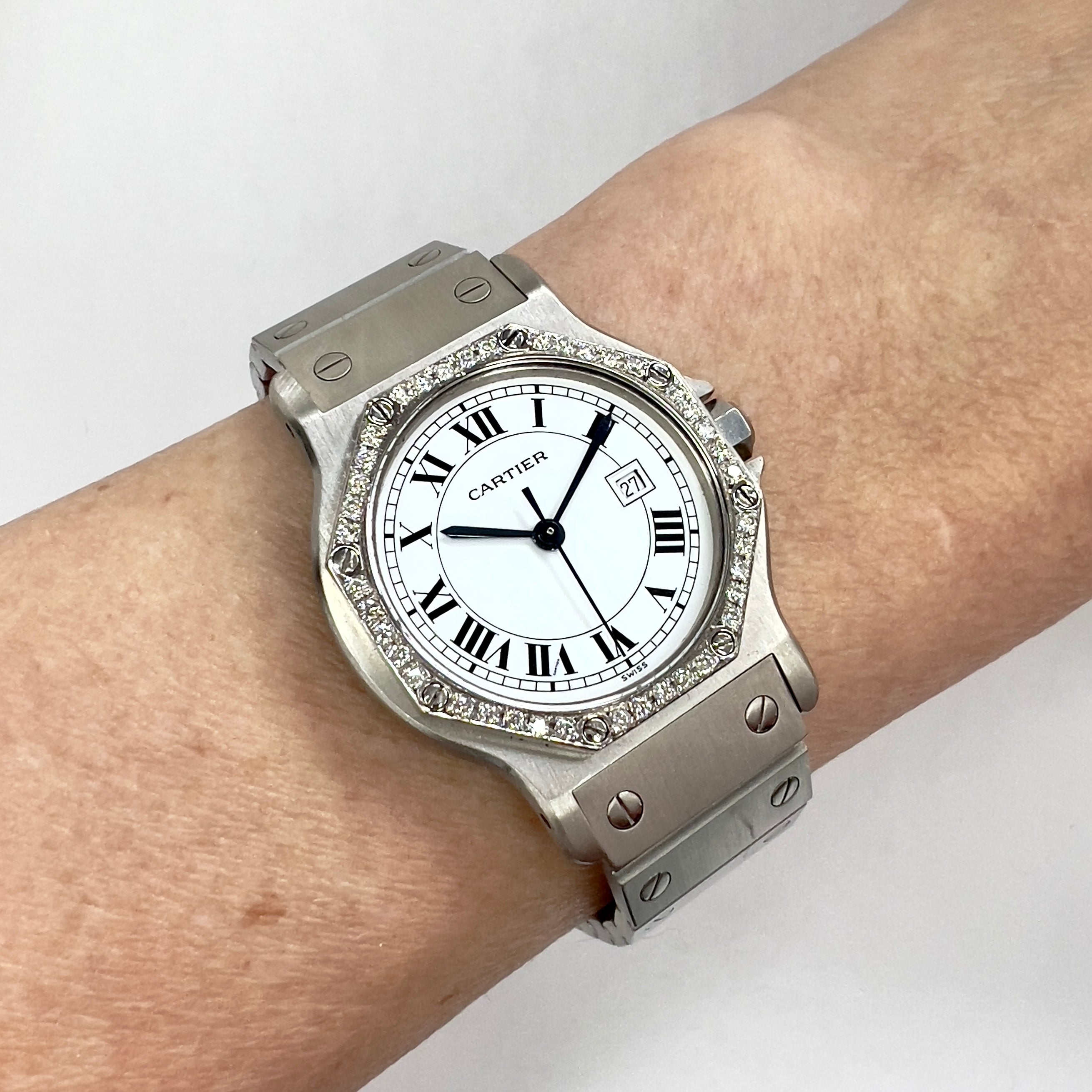 CARTIER SANTOS OCTAGON Automatic 31mm Steel 0.38TCW DIAMOND Watch