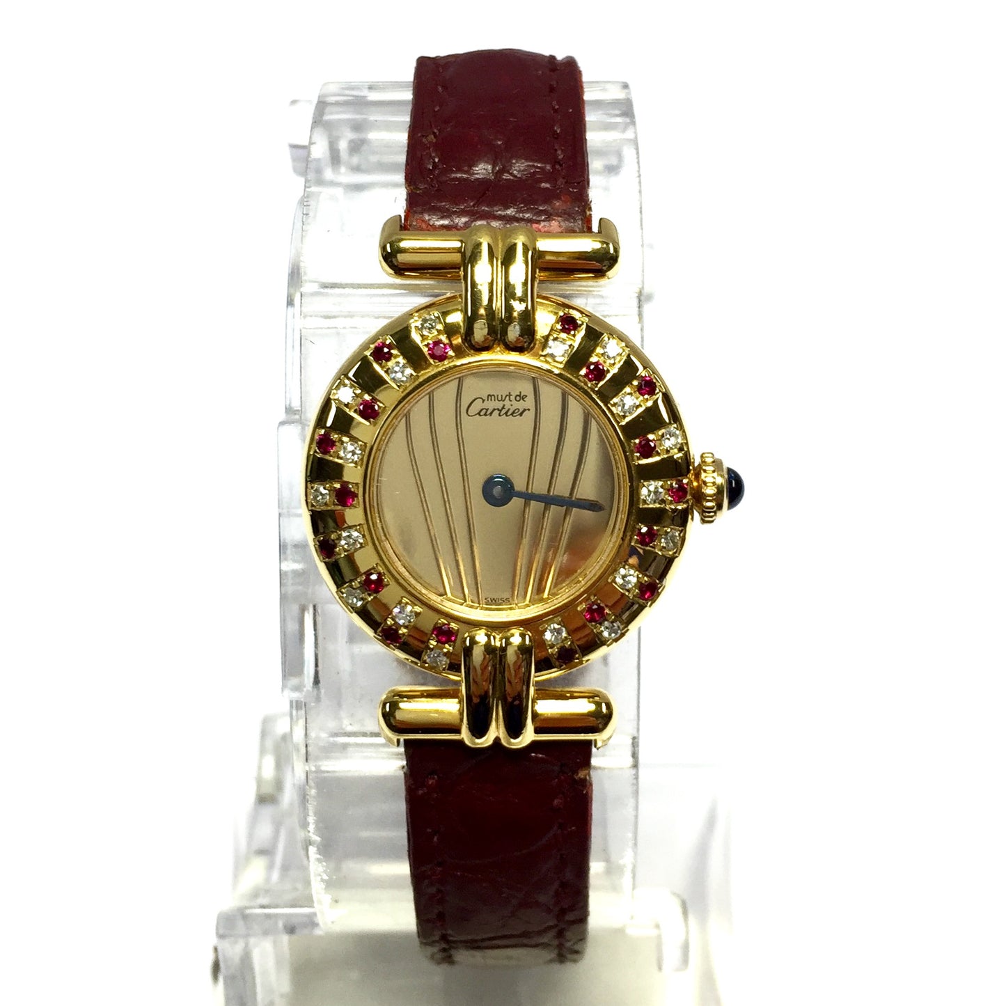 CARTIER Vermeil COLISEE Quartz 24mm GoldPlated DIAMONDS & RED RUBIES  Watch