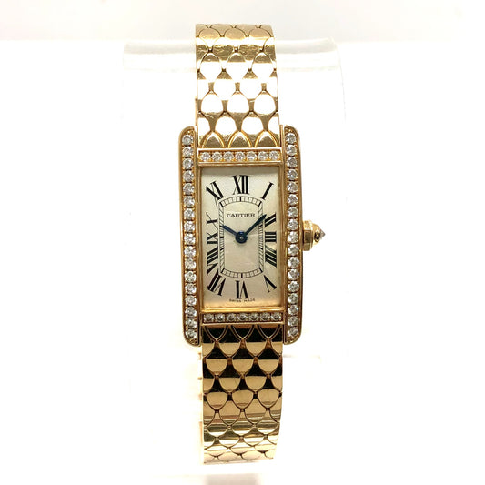 CARTIER Quartz 18K Rose Gold Ladies Watch ALL FACTORY DIAMONDS