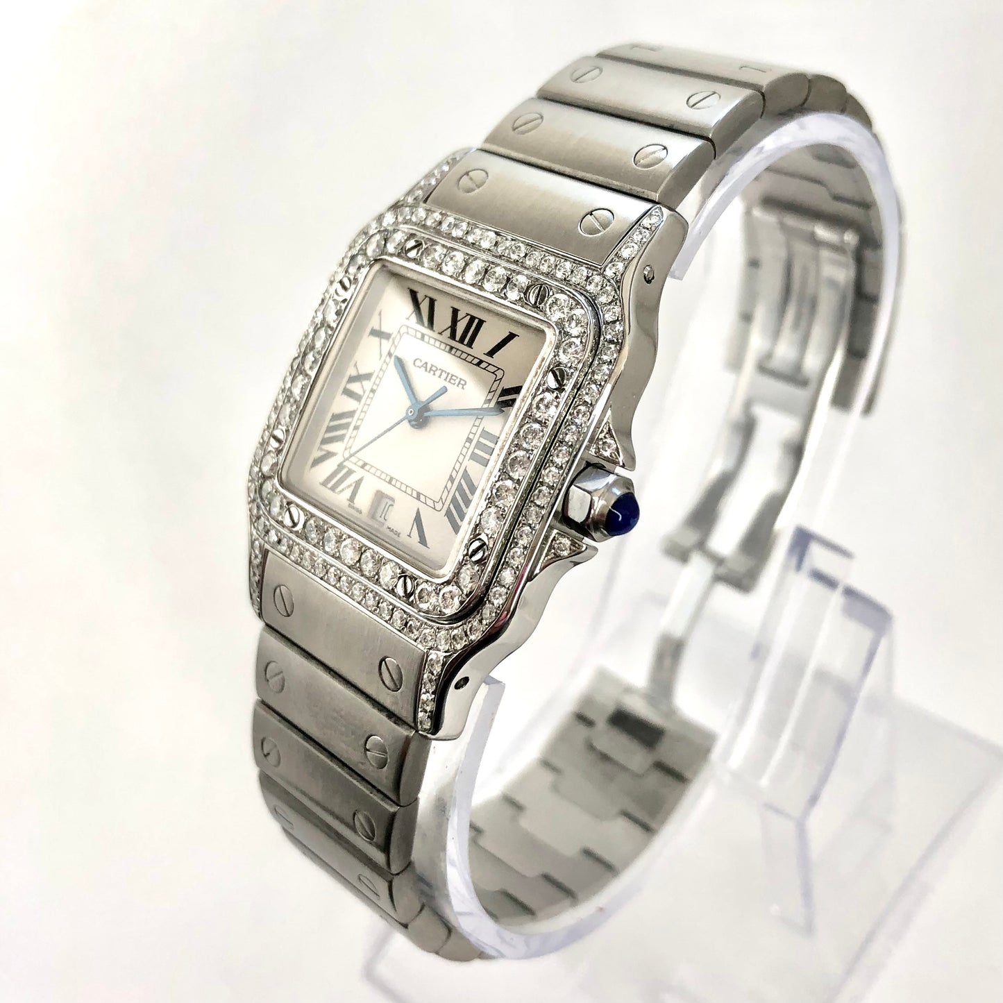 CARTIER SANTOS GALBEE 29mm Quartz Steel ~1.56TCW Diamond Watch NEW Model