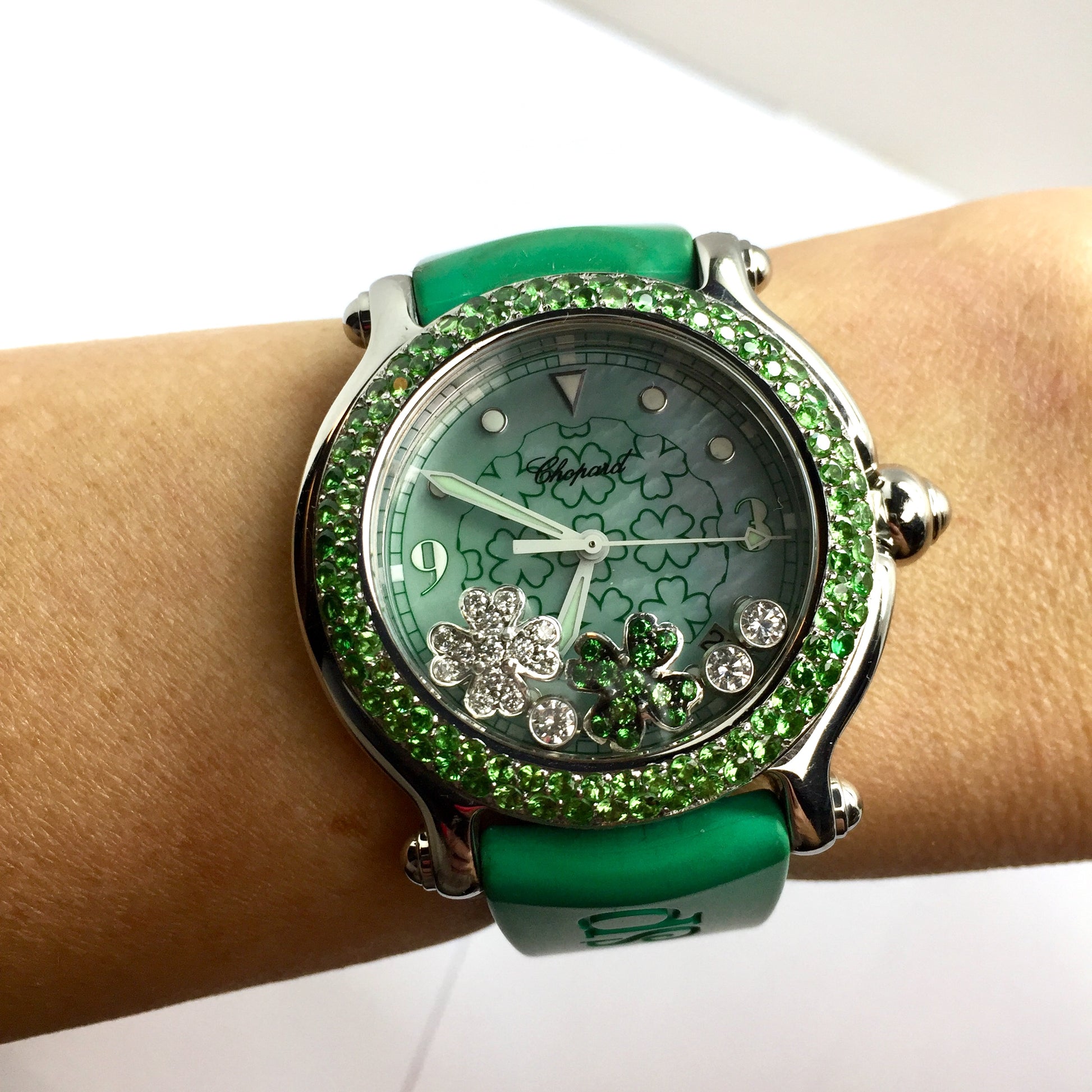 CHOPARD HAPPY SPORT Quartz Steel 39mm DIAMONDS EMERALDS Watch NATILUXIA