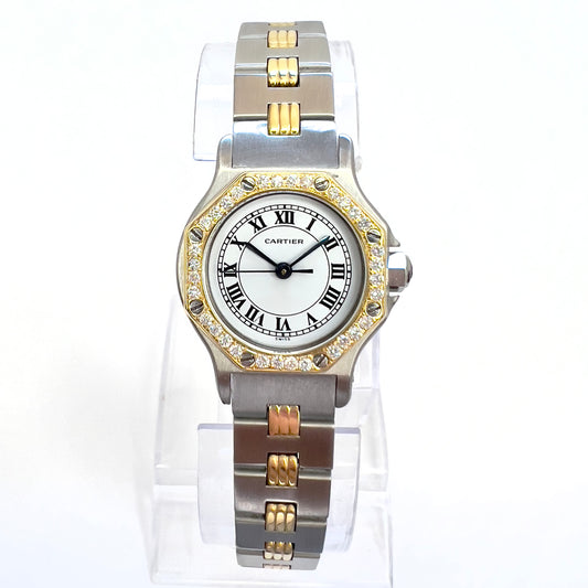 CARTIER SANTOS OCTAGON 25mm Automatic 2 Tone 0.32TCW DIAMOND Watch 