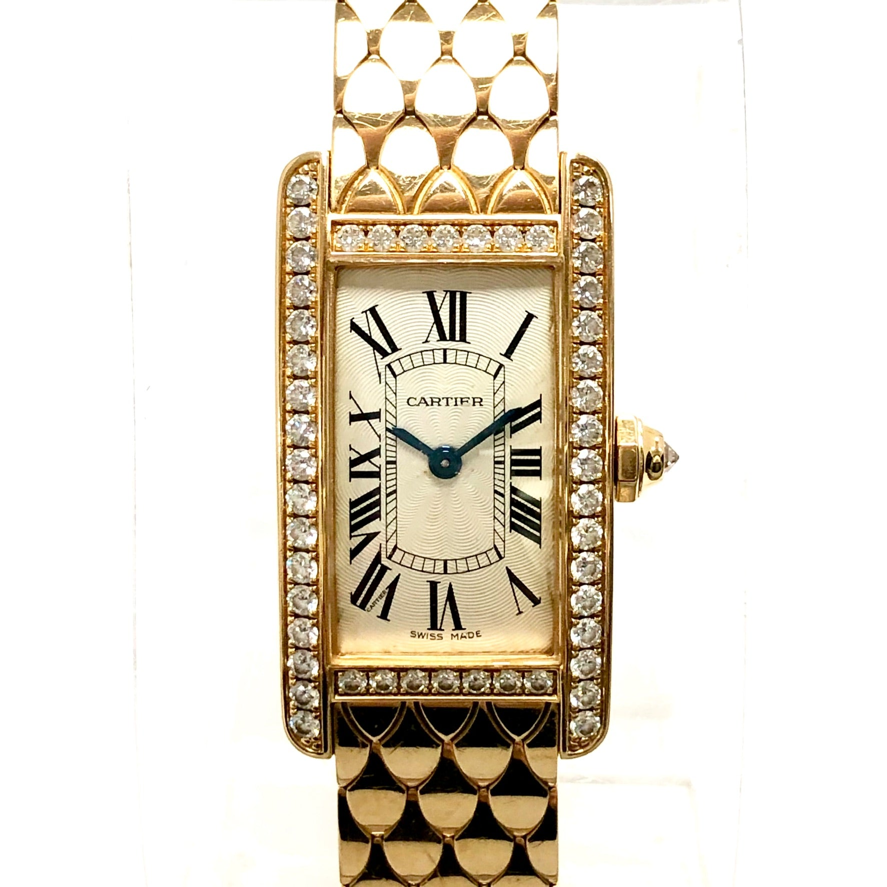 CARTIER Quartz 18K Rose Gold Ladies Watch ALL FACTORY DIAMONDS