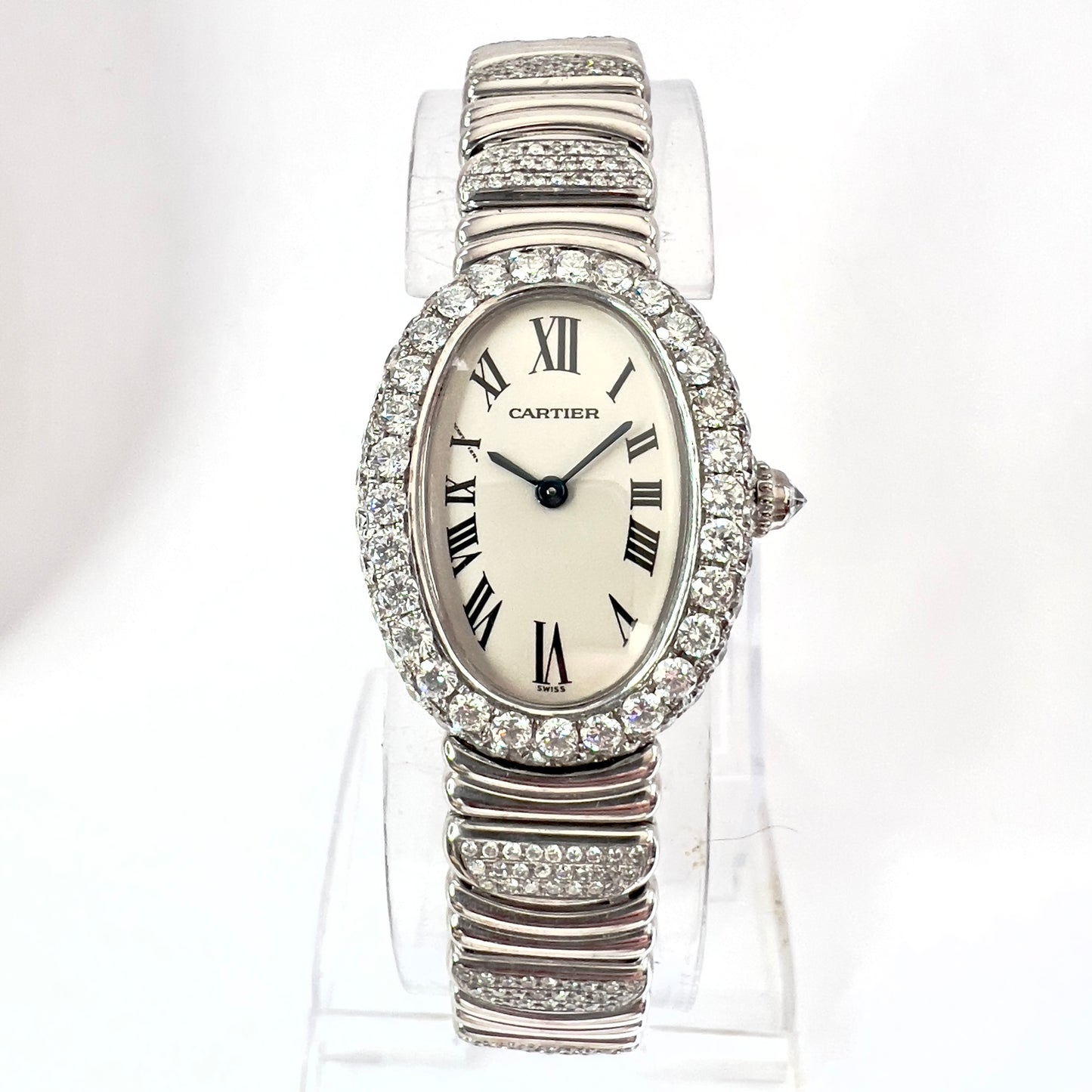 CARTIER BAIGNOIRE 22mm 18K White Gold 4.58TCW Diamond Watch