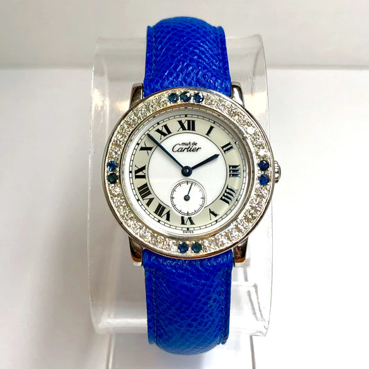 CARTIER Quartz Ladies Watch DIAMONDS & Blue SAPPHIRES