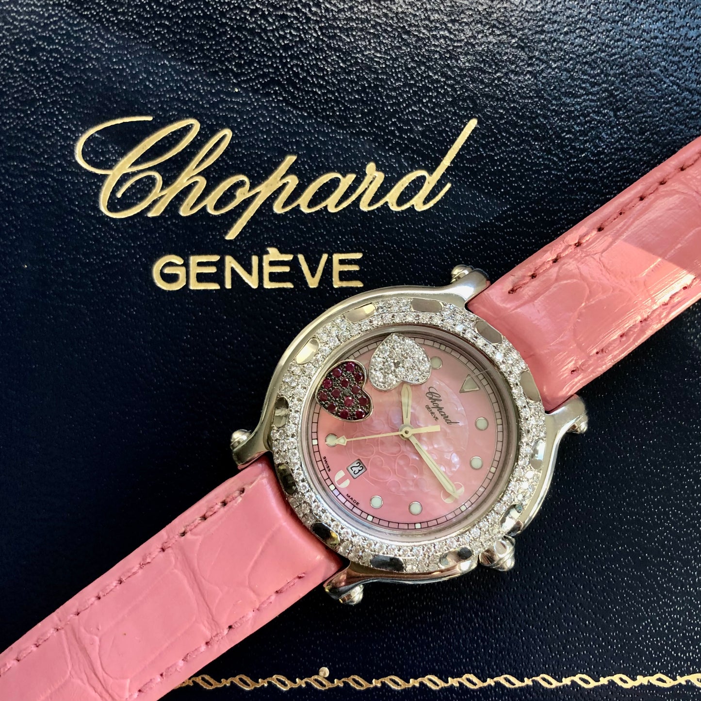 CHOPARD HAPPY SPORT Quartz 32mm Steel Diamond & Red Rubies Watch