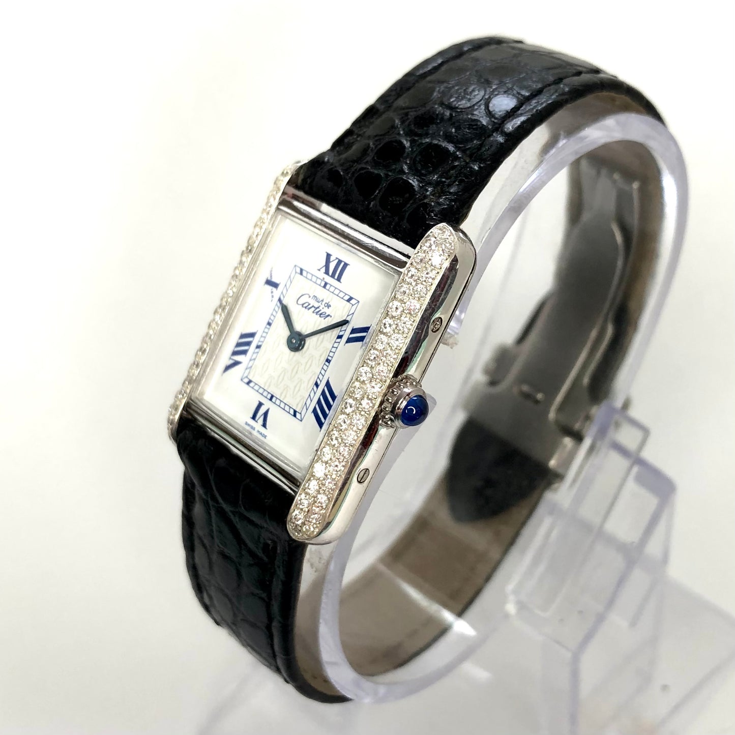 CARTIER TANK Quartz 22mm Silver ~.55TCW Diamond Watch