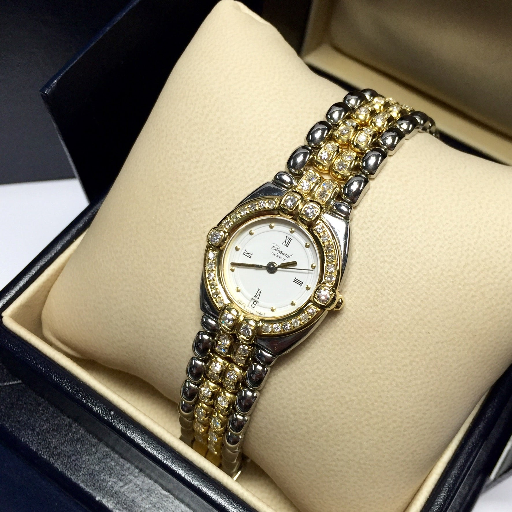 CHOPARD GSTAAD Quartz 24mm 2 Tone 3TCW DIAMOND Watch NATILUXIA