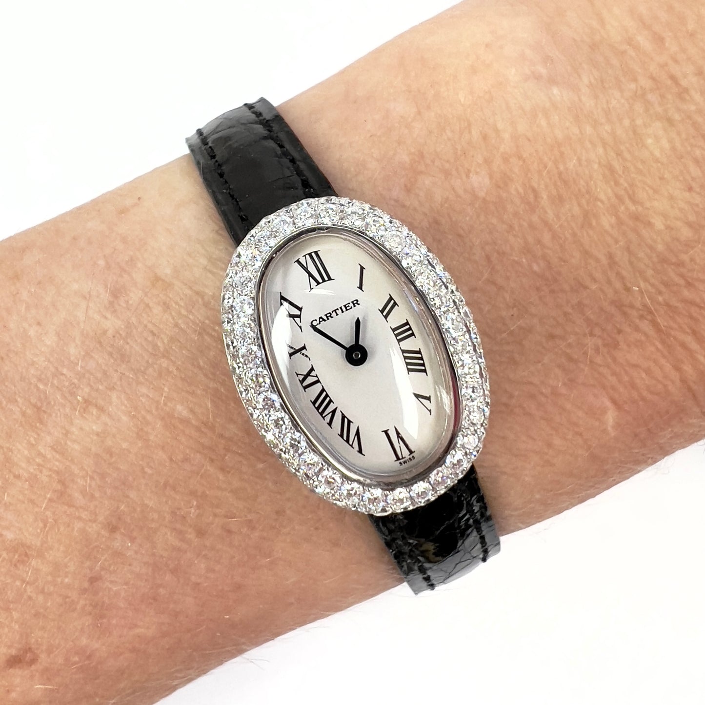 CARTIER BAIGNOIRE Mini 18K White Gold Diamond Watch