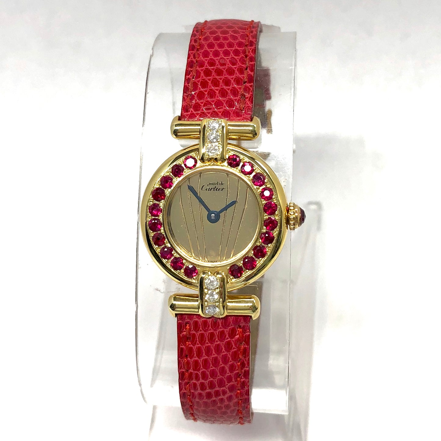 CARTIER Vermeil COLISÈE Quartz 24mm GoldPlated Silver DIAMONDS & RED RUBIES  Watch