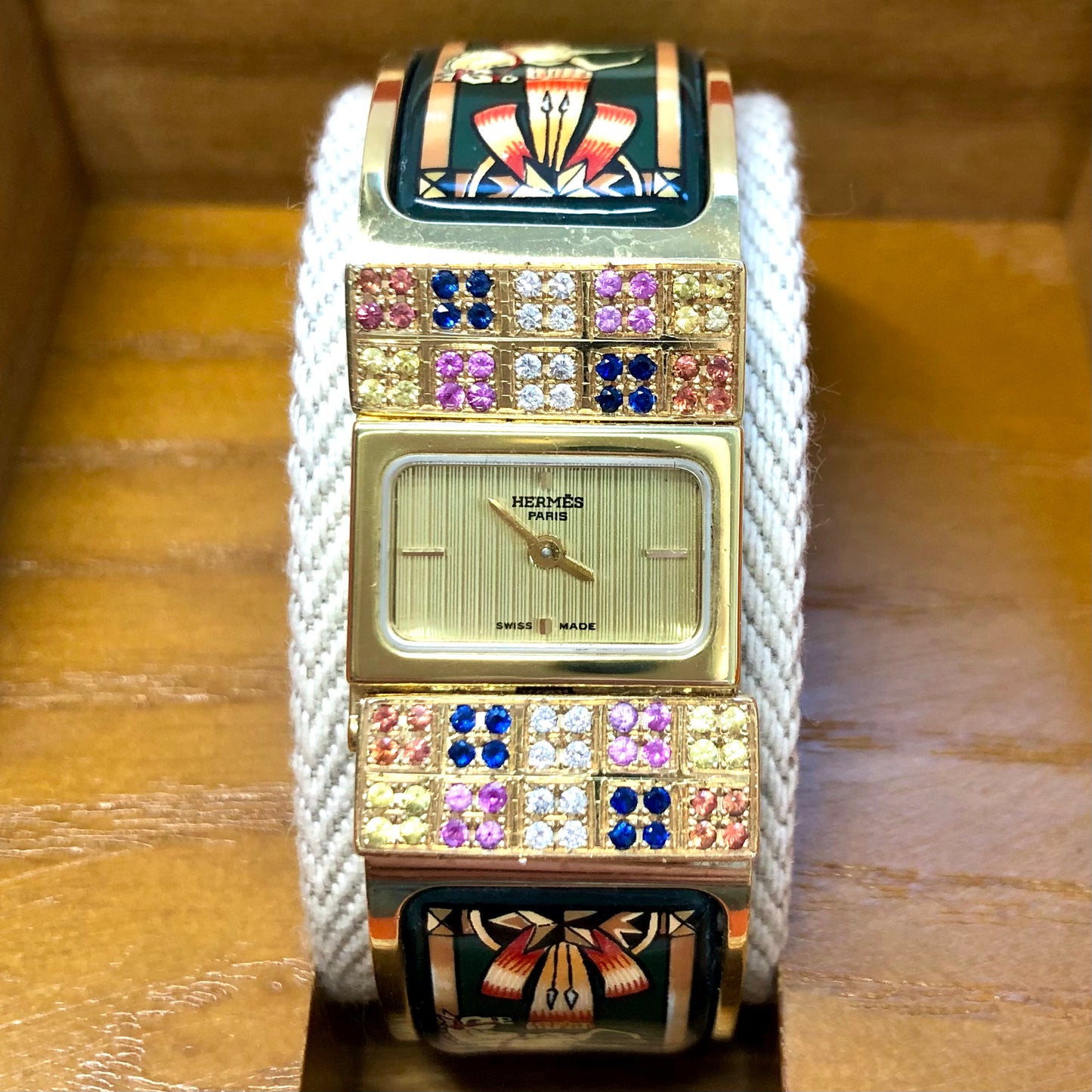 HERMÈS LOQUET Quartz 20mm Gold-Plated Multi-Color SAPPHIRES & DIAMONDS Watch