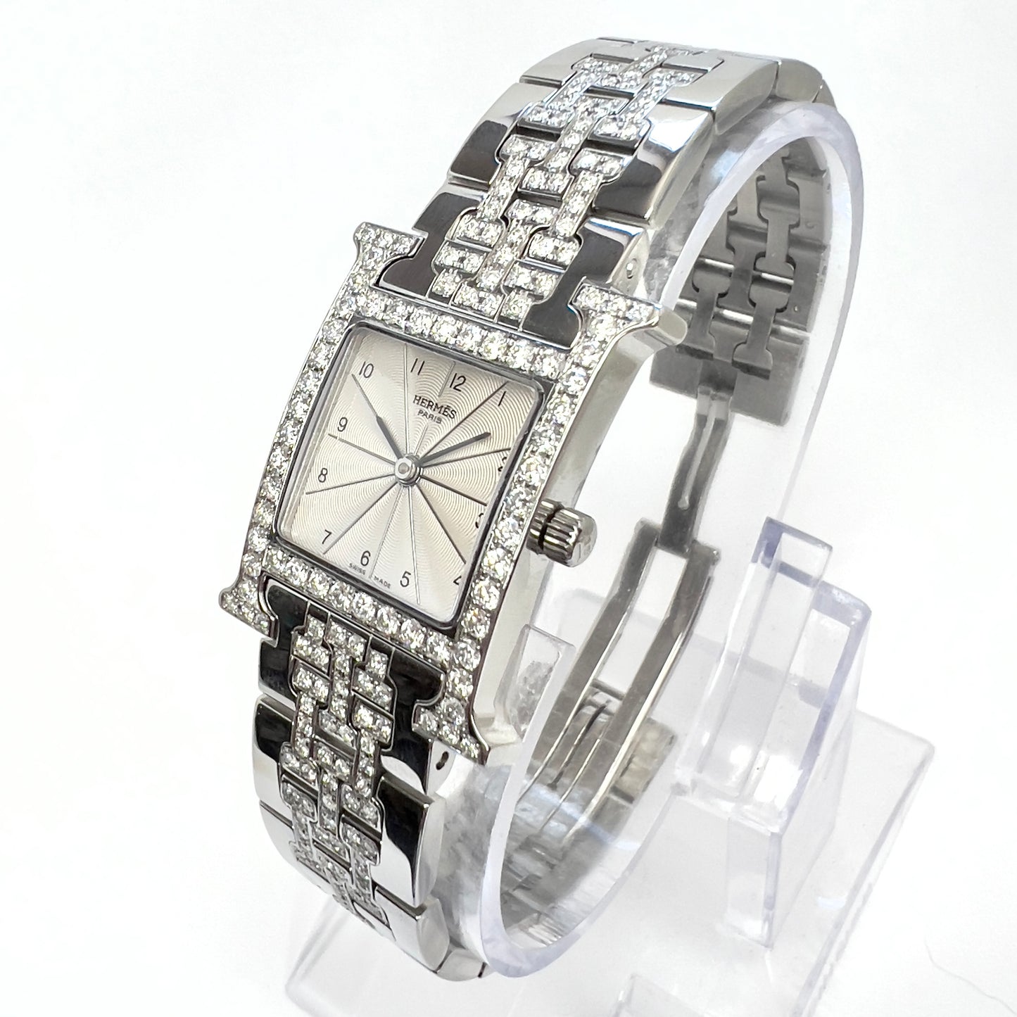 HERMÈS HEURE H Quartz 25mm Steel ~1.83TCW DIAMOND Watch