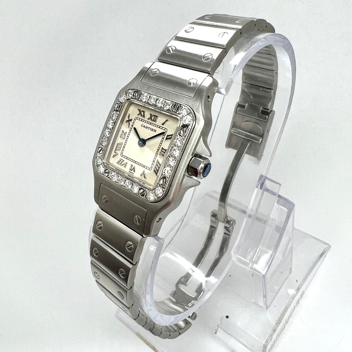CARTIER Santos Galbee 24mm Quartz Steel Watch 0.69TCW DIAMOND Bezel