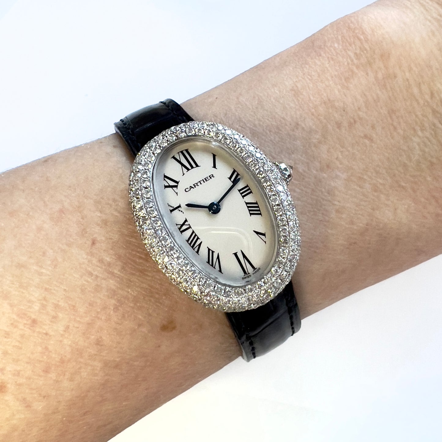 CARTIER BAIGNOIRE 18K White Gold 23mm 2.02TCW Diamond Watch