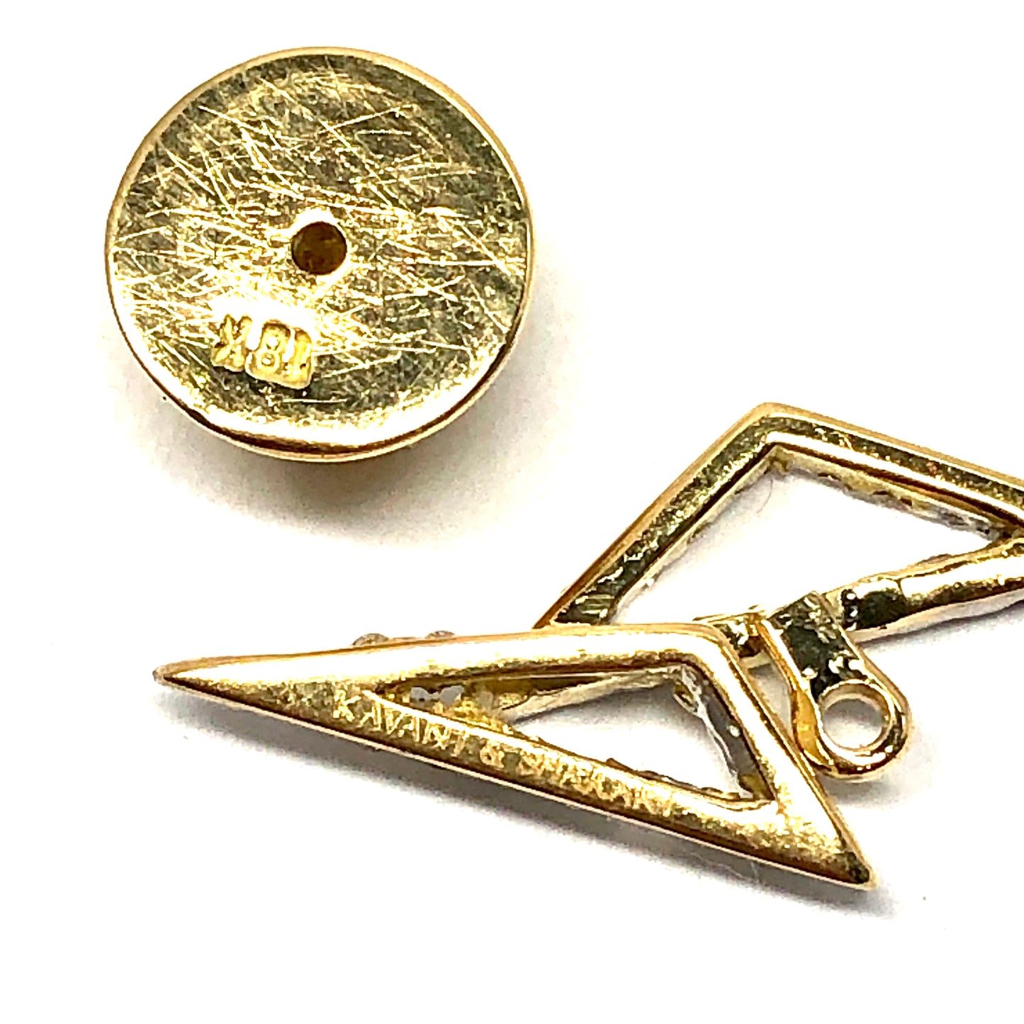 KAVANT & SHARART 18K Yellow Gold Designer Earrings w/ Genuine Emeralds and Diamonds 4.92g