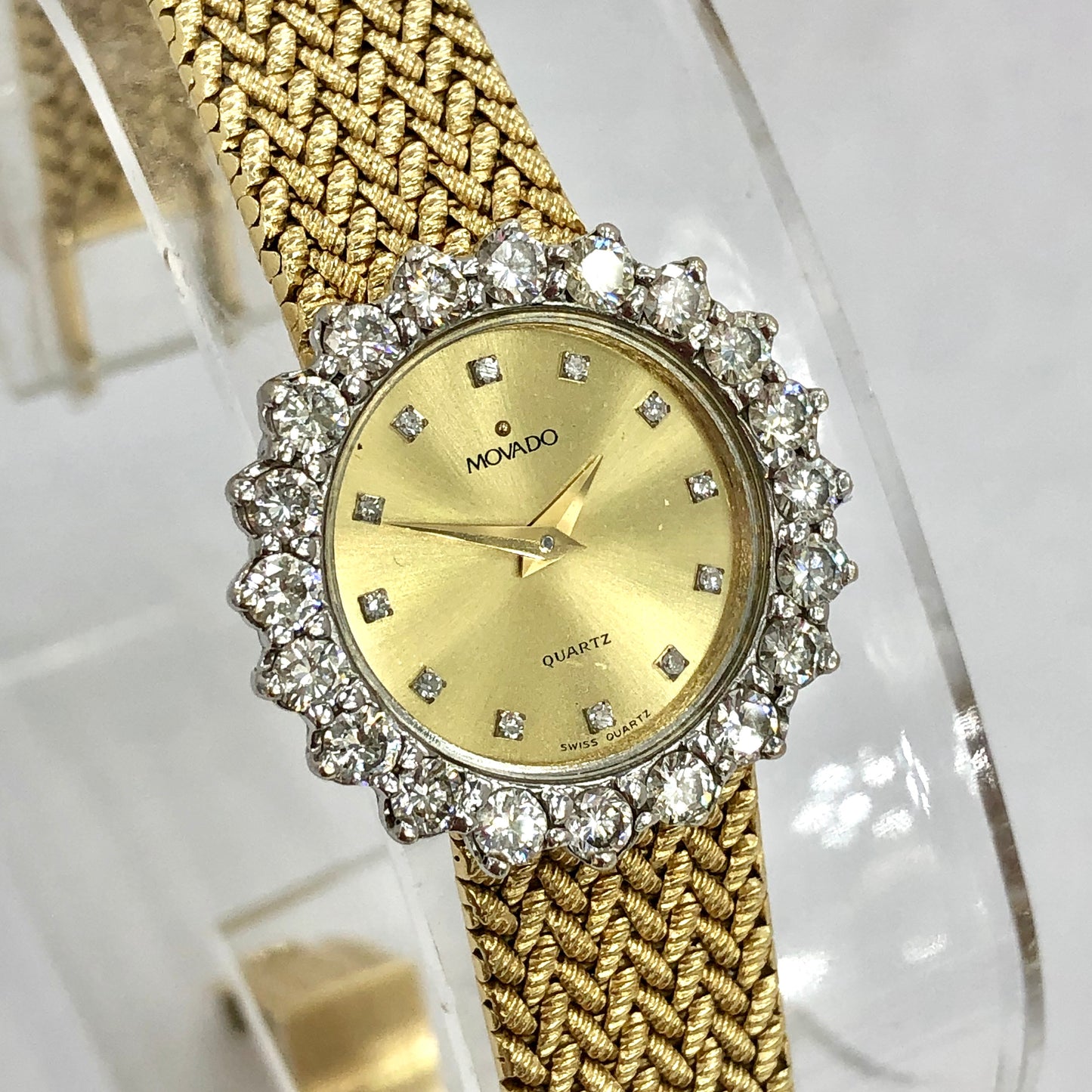 MOVADO Quartz 25mm 14K Yellow & White Gold FACTORY Diamonds 2TCW+ Watch