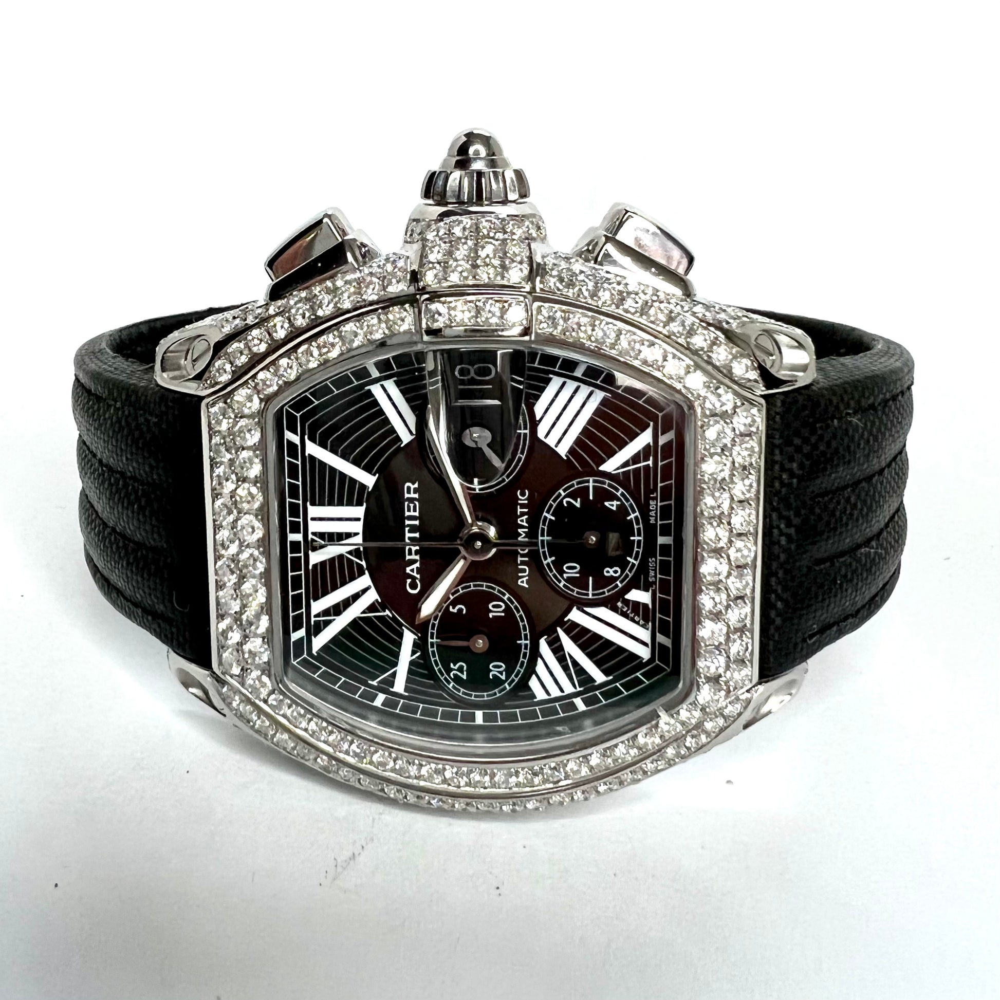 CARTIER ROADSTER 2618 Automatic 42mm Steel ~5.5TCW Diamond Watch