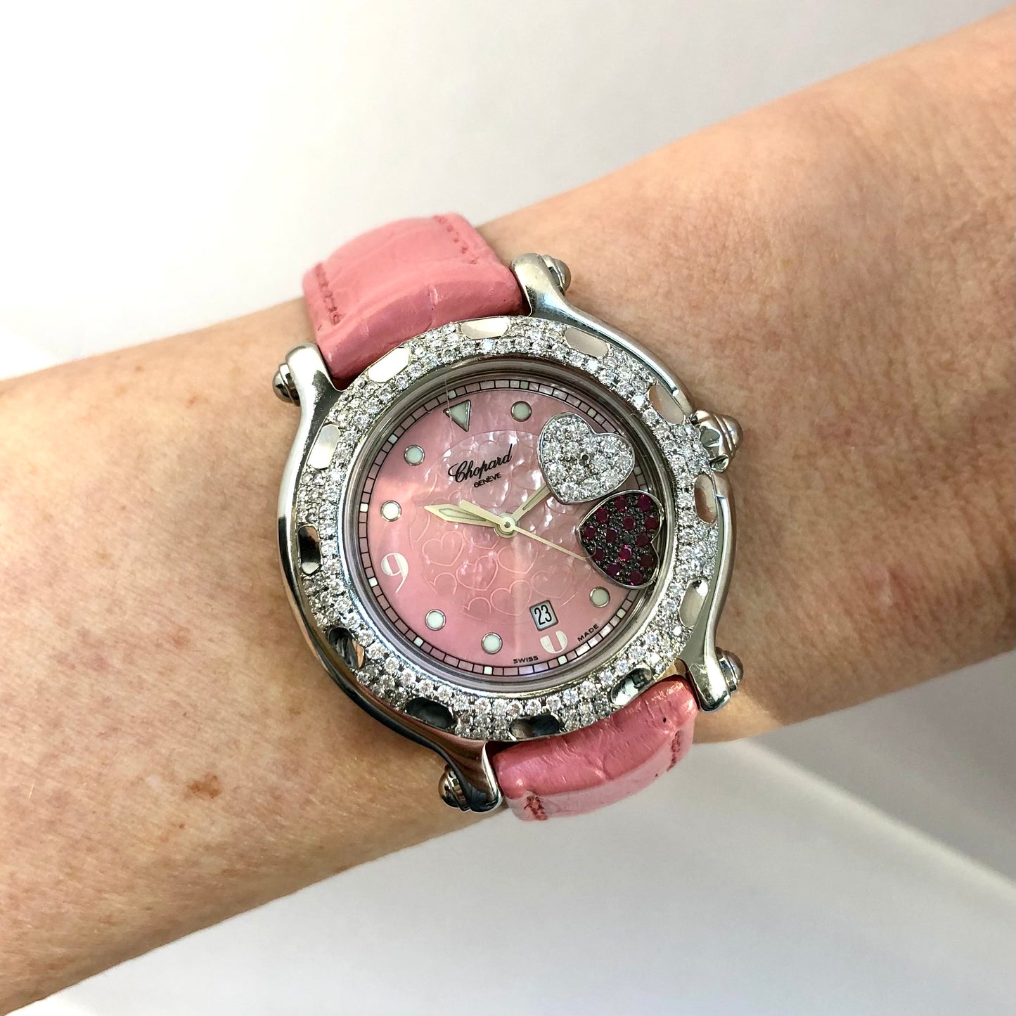 CHOPARD HAPPY SPORT Quartz 32mm Steel Diamond & Red Rubies Watch