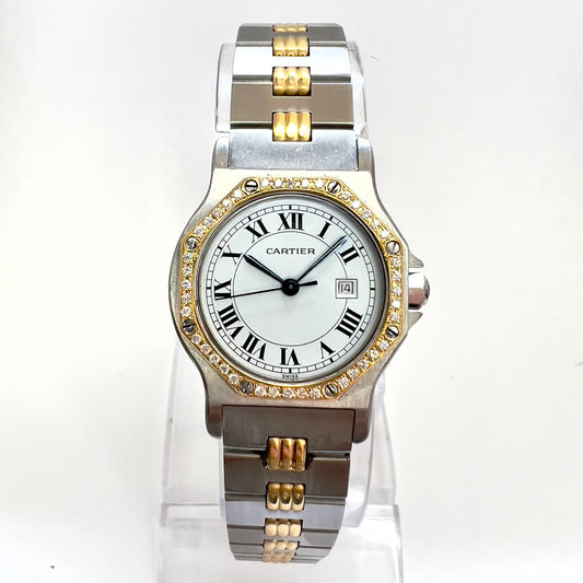 CARTIER SANTOS OCTAGON Automatic 31mm 2 Tone 0.38TCW DIAMOND Watch 