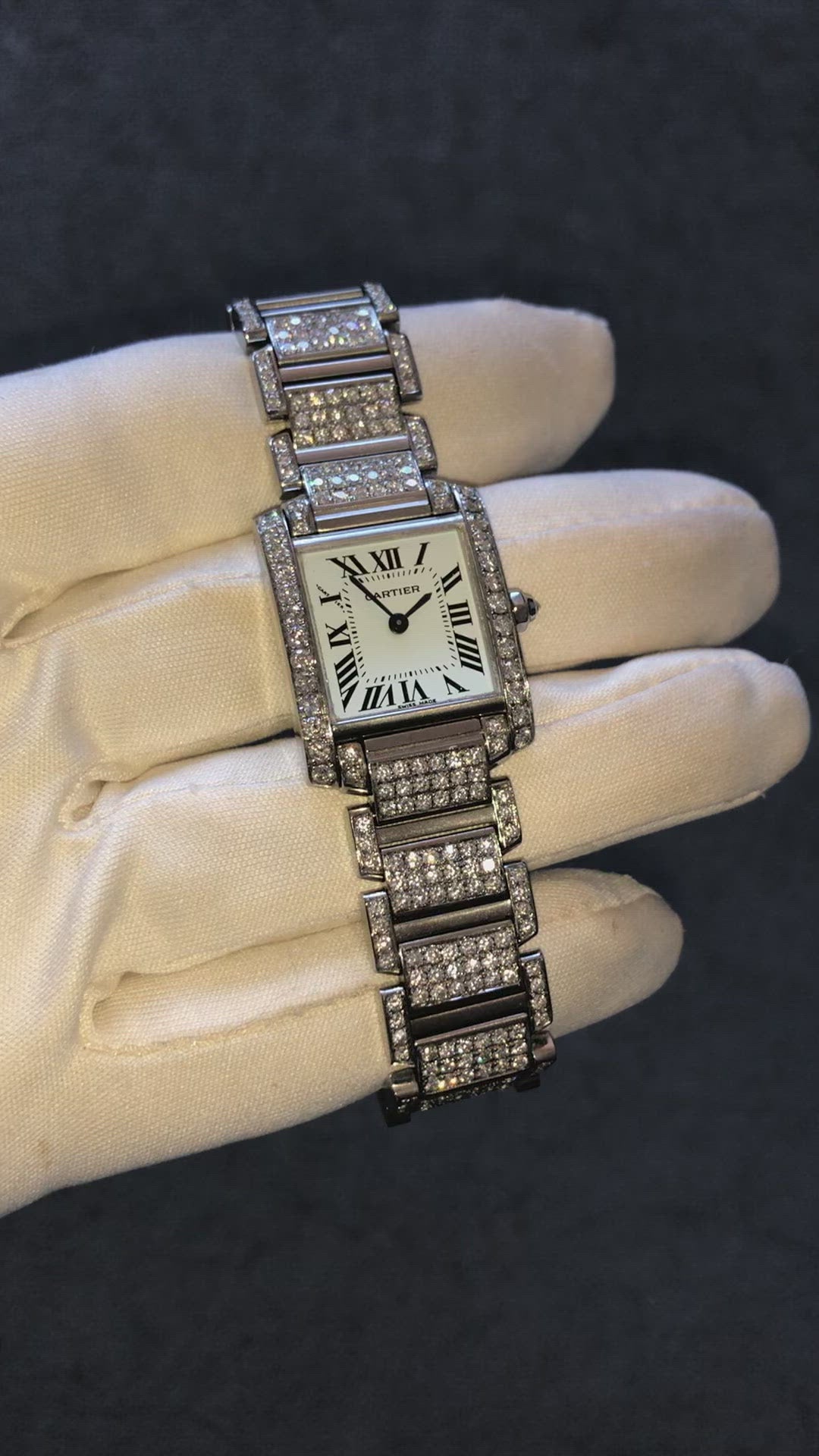 CARTIER TANK FRANCAISE Quartz 20mm Steel 6.11TCW Full DIAMOND