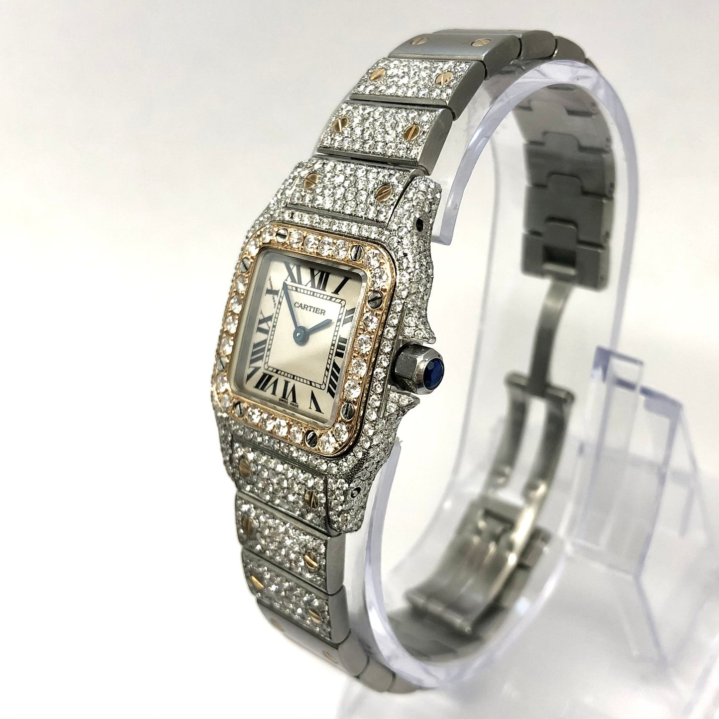 SANTOS De CARTIER GALBEE 24mm Quartz 2 Tone 4.08TCW Diamond Watch NEW Model