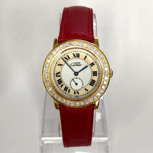 CARTIER RONDE 32mm Quartz GP Silver ~1.88TCW DIAMONDS Watch