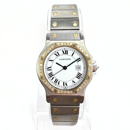 CARTIER SANTOS OCTAGON Automatic 31mm 2 Tone ~0.50TCW DIAMOND Watch 