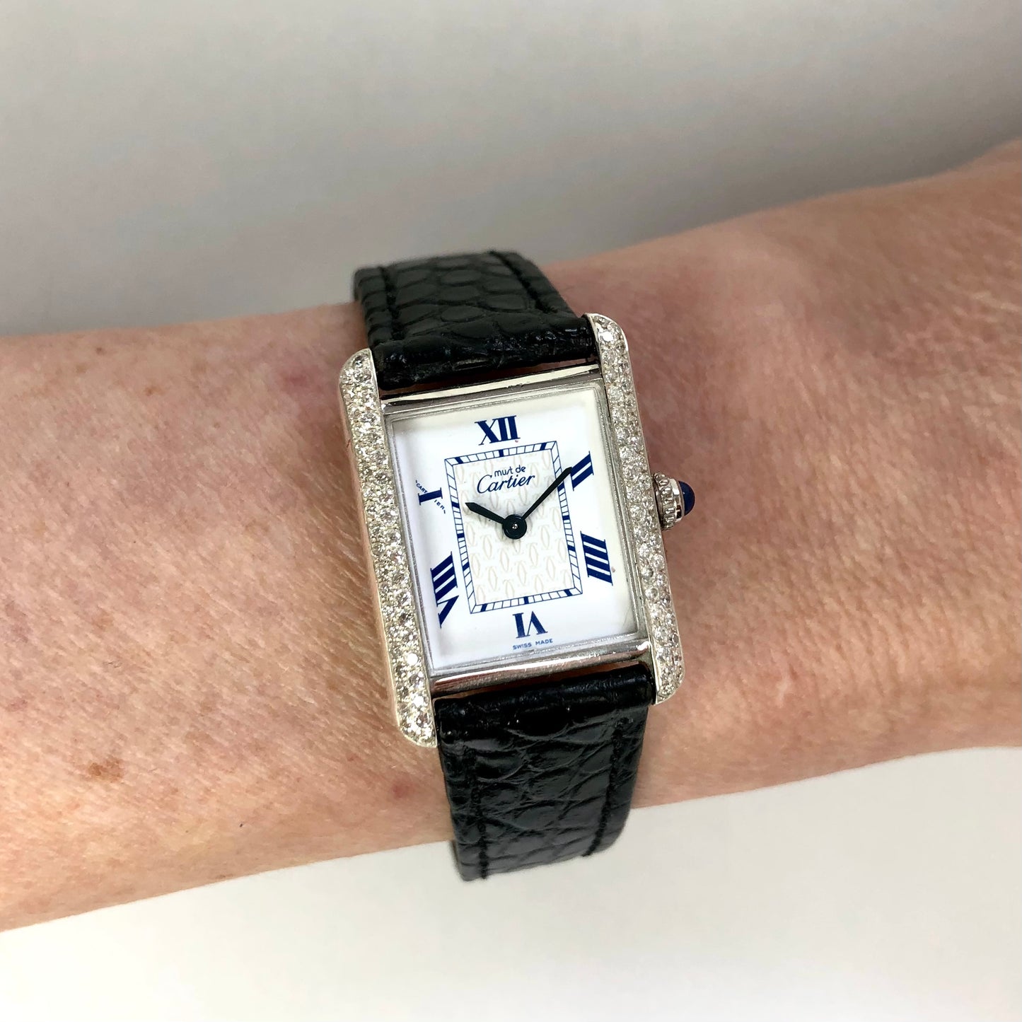 CARTIER TANK Quartz 22mm Silver 0.63TCW Diamond Watch