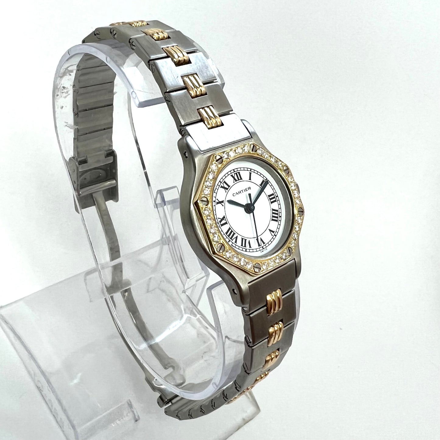 CARTIER SANTOS Octagon 25mm Automatic 2 Tone 0.32TCW Diamond Watch